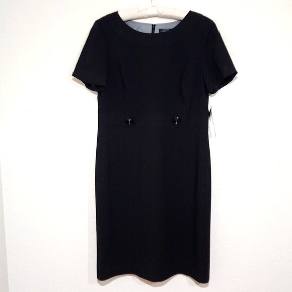 Tahari ASL Black Samuel Sheath Dress Boat Neckline Short Sleeves - Picture 1 of 6